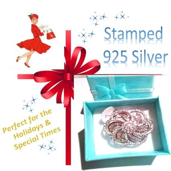 SIZE 7 LARGE FLOWER CAMELIA Ring 925 Silver Stamped Simulated Diamonds Cocktail - Picture 2 of 14